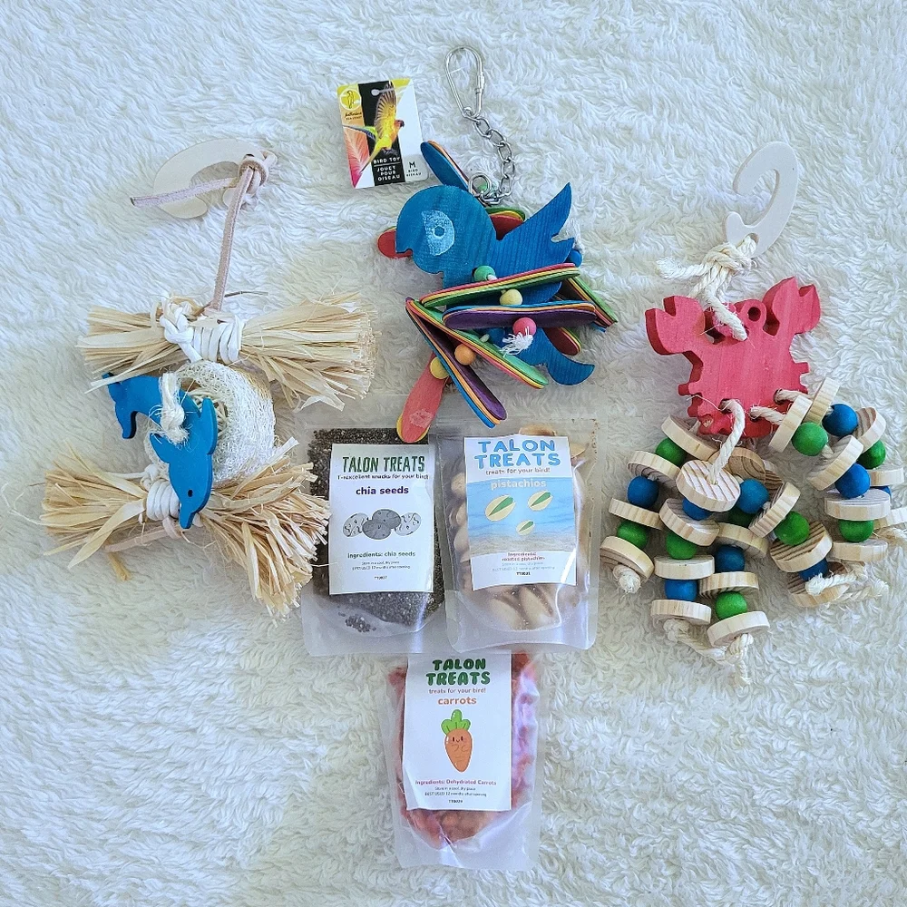 ✨️HP 4X✨️BIRD🐦 Toys For Medium Sized Parrots🦜 (3) and Bird Treats (3)